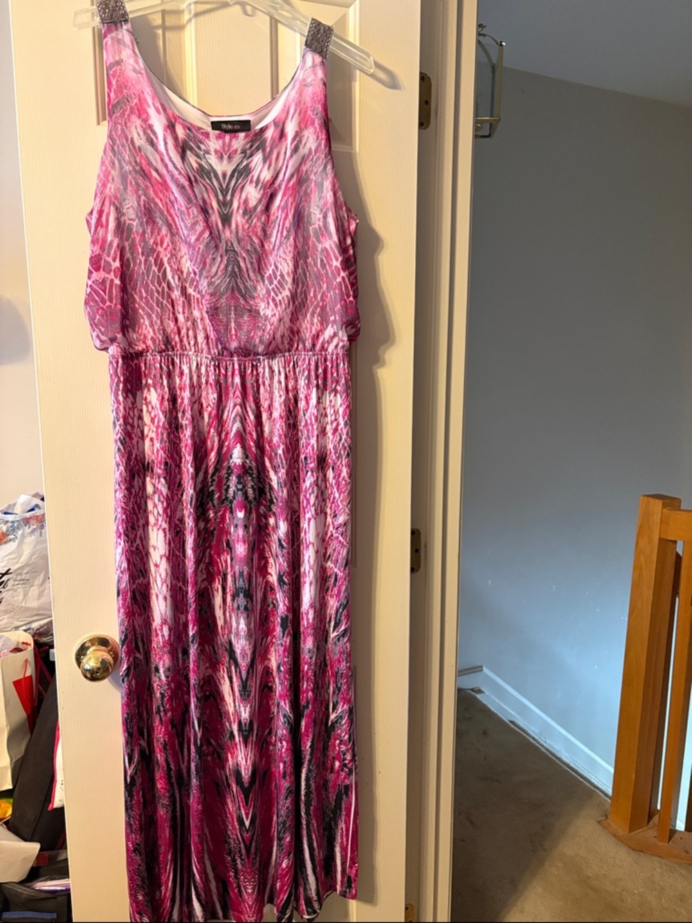 Style & Co Pink, Black, Grey and White Maxi Dress Size XL
